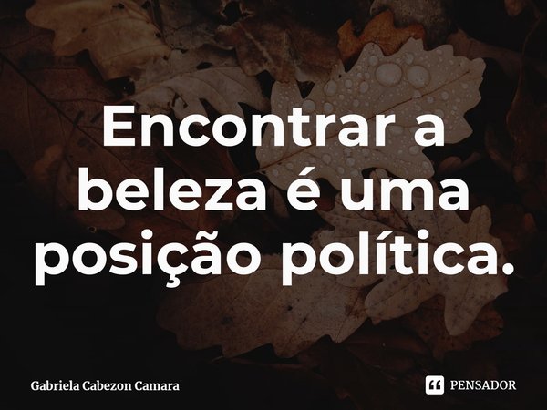 ⁠Encontrar a beleza é uma posição política.... Frase de Gabriela Cabezon Camara.