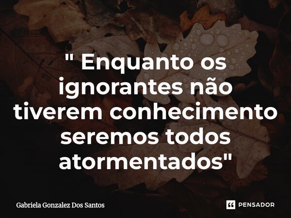 ⁠" Enquanto os ignorantes não tiverem conhecimento seremos todos atormentados"... Frase de Gabriela Gonzalez Dos Santos.