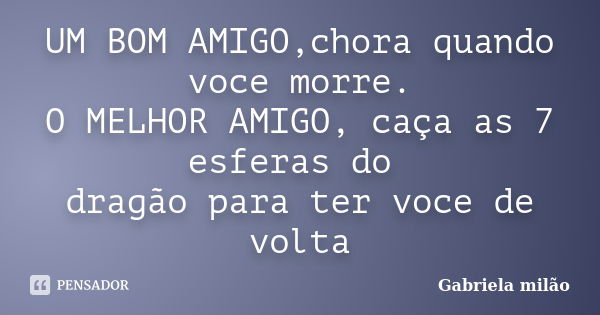 UM BOM AMIGO,chora quando voce morre. O MELHOR AMIGO, caça as 7 esferas do dragão para ter voce de volta... Frase de Gabriela Milão.