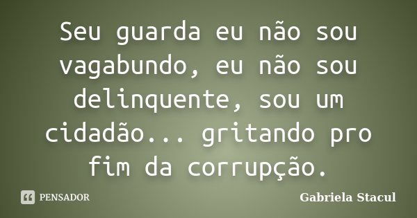 Seu guarda eu não sou vagabundo, eu não sou delinquente, sou um cidadão... gritando pro fim da corrupção.... Frase de Gabriela Stacul.