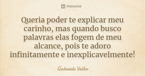 Queria poder te explicar meu carinho, mas quando busco palavras elas fogem de meu alcance, pois te adoro infinitamente e inexplicavelmente!... Frase de Gabriele Velho.