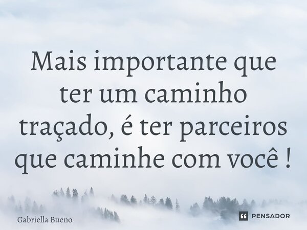 Mais importante que ter um caminho traçado, é ter parceiros que caminhe com você !... Frase de Gabriella Bueno.