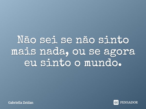 Não sei se não sinto mais nada, ou se agora eu sinto o mundo.... Frase de Gabriella Zeidan.