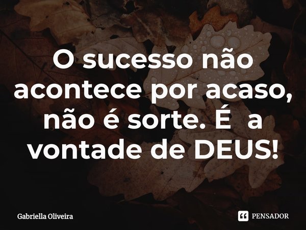 ⁠O sucesso não acontece por acaso, não é sorte. É a vontade de DEUS!... Frase de Gabriella Oliveira.