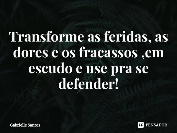 Transforme ⁠as feridas, as dores e os fracassos ,em escudo e use pra se defender!... Frase de Gabrielle Santos.