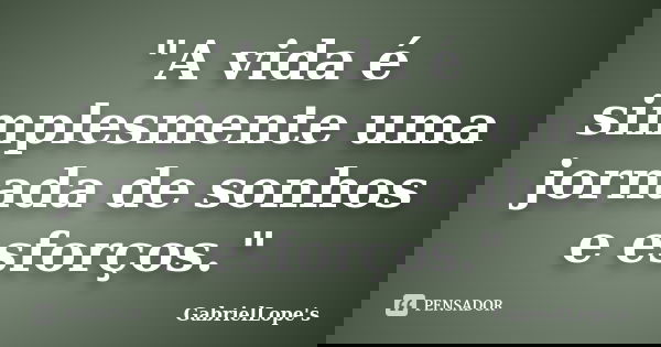 "A vida é simplesmente uma jornada de sonhos e esforços."... Frase de GabrielLope's.