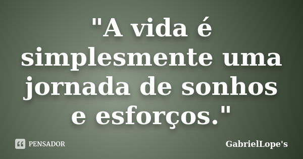 "A vida é simplesmente uma jornada de sonhos e esforços."... Frase de GabrielLope's.