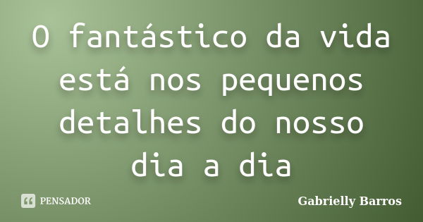 O fantástico da vida está nos pequenos detalhes do nosso dia a dia... Frase de Gabrielly Barros.