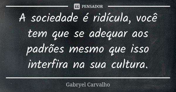 A sociedade é ridícula, você tem que se adequar aos padrões mesmo que isso interfira na sua cultura.... Frase de Gabryel Carvalho.