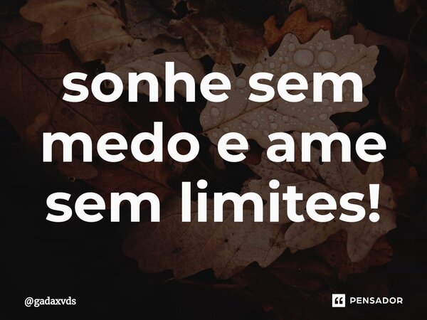 ⁠sonhe sem medo e ame sem limites!... Frase de gadaxvds.