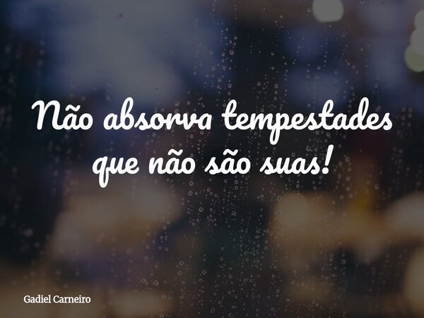 Não absorva tempestades que não são suas!... Frase de Gadiel Carneiro.