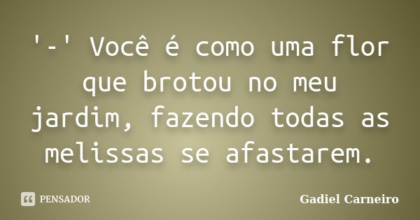 '-' Você é como uma flor que brotou no meu jardim, fazendo todas as melissas se afastarem.... Frase de Gadiel Carneiro.