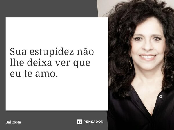 Sua estupidez não lhe deixa ver que eu te amo.... Frase de Gal Costa.