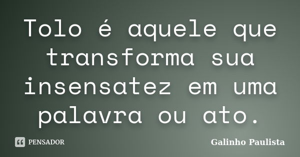 Tolo é aquele que transforma sua insensatez em uma palavra ou ato.... Frase de Galinho Paulista.