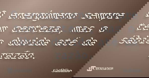 O energúmeno sempre tem certeza, mas o sábio duvida até da razão.... Frase de Galldino.