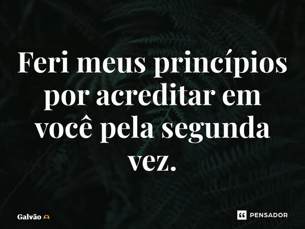 ⁠Feri meus princípios por acreditar em você pela segunda vez.... Frase de Galvão.