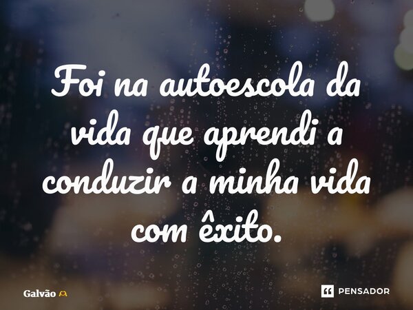 ⁠Foi na autoescola da vida que aprendi a conduzir a minha vida com êxito.... Frase de Galvão.