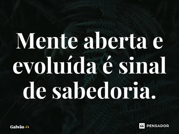 ⁠Mente aberta e evoluída é sinal de sabedoria.... Frase de Galvão.