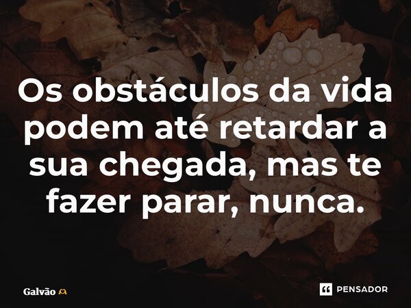 ⁠Os obstáculos da vida podem até retardar a sua chegada, mas te fazer parar, nunca.... Frase de Galvão.