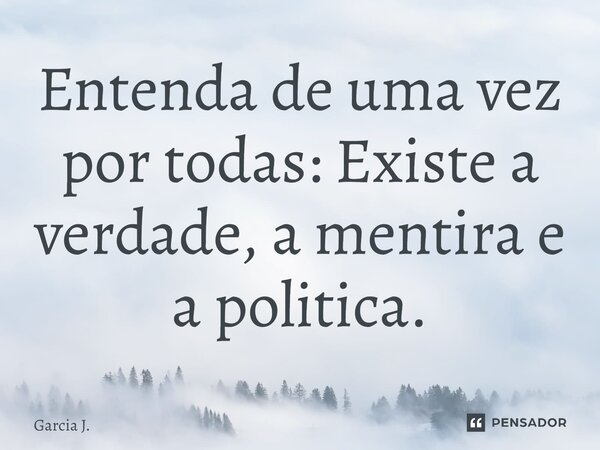 Entenda de uma vez por todas: ⁠Existe a verdade, a mentira e a politica.... Frase de Garcia J..