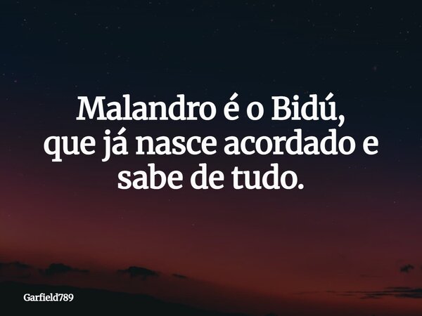 Malandro é o Bidú, que já nasce acordado e sabe de tudo.... Frase de Garfield789.