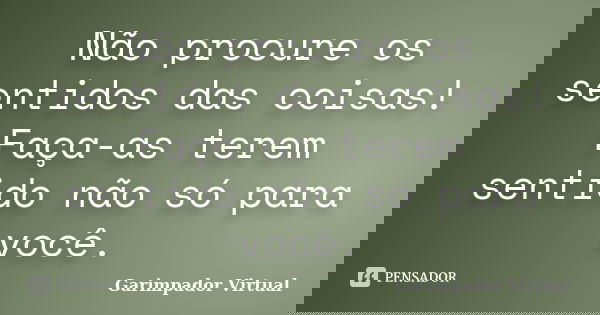 Não procure os sentidos das coisas! Faça-as terem sentido não só para você.... Frase de Garimpador Virtual.