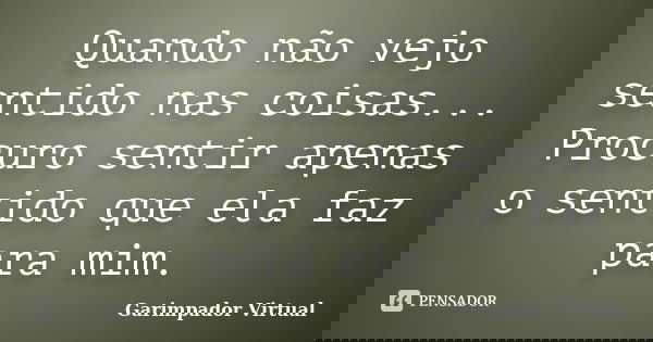Quando não vejo sentido nas coisas... Procuro sentir apenas o sentido que ela faz para mim.... Frase de Garimpador Virtual.