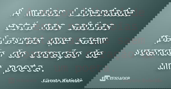 A maior liberdade está nas sabias palavras que saem voando do coração de um poeta.... Frase de Garoto Rebelde.