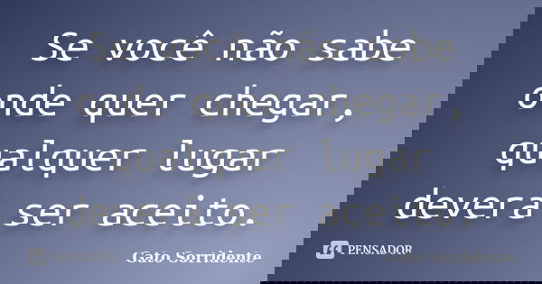 Se você não sabe onde quer chegar, qualquer lugar deverá ser aceito.... Frase de Gato Sorridente.