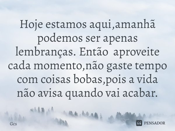 ⁠Hoje estamos aqui,amanhã podemos ser apenas lembranças. Então aproveite cada momento,não gaste tempo com coisas bobas,pois a vida não avisa quando vai acabar.... Frase de Gcs.