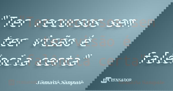 "Ter recursos sem ter visão é falência certa"... Frase de Gemária Sampaio.
