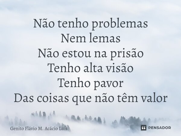 Não tenho problemas Nem lemas Não estou na prisão Tenho alta visão Tenho pavor Das coisas que não têm valor... Frase de Genito Flávio M. Acácio Luís.
