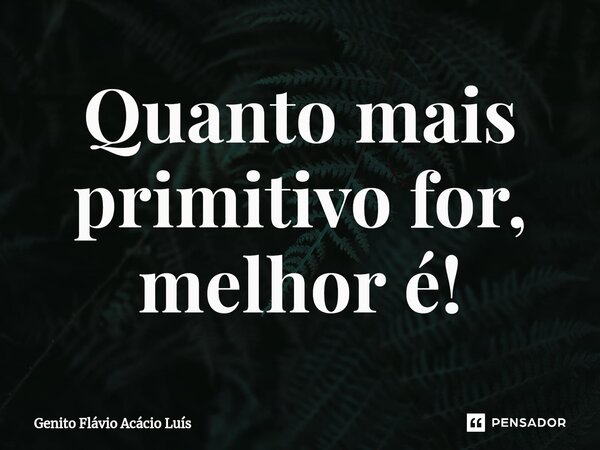 ⁠Quanto mais primitivo for, melhor é!... Frase de Genito Flávio Acácio Luís.