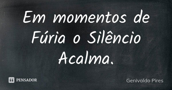 Em momentos de Fúria o Silêncio Acalma.... Frase de Genivaldo Pires.