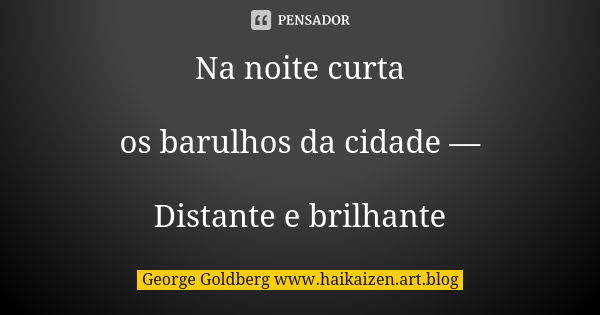 Na noite curta os barulhos da cidade — Distante e brilhante... Frase de George Goldberg  www.haikaizen.art.blog.