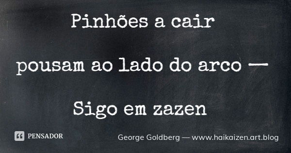 Pinhões a cair pousam ao lado do arco — Sigo em zazen... Frase de George Goldberg  www.haikaizen.art.blog.