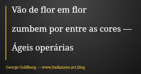 Vão de flor em flor zumbem por entre as cores — Ágeis operárias... Frase de George Goldberg  www.haikaizen.art.blog.