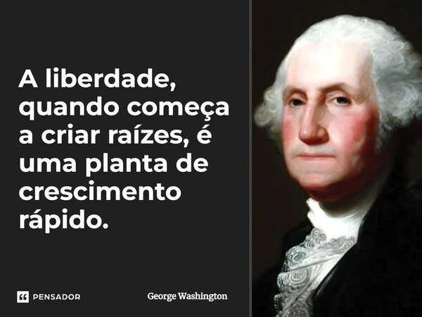 ⁠A liberdade, quando começa a criar raízes, é uma planta de crescimento rápido.... Frase de George Washington.