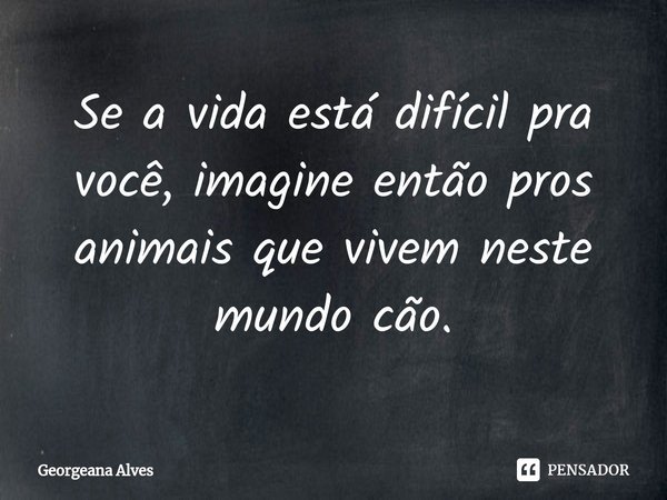 ⁠Se a vida está difícil pra você, imagine então pros animais que vivem neste mundo cão.... Frase de Georgeana Alves.