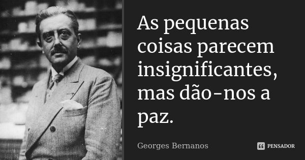 As pequenas coisas parecem insignificantes, mas dão-nos a paz.... Frase de Georges Bernanos.