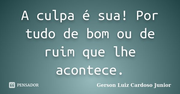 A culpa é sua! Por tudo de bom ou de ruim que lhe acontece.... Frase de Gerson Luiz Cardoso Junior.