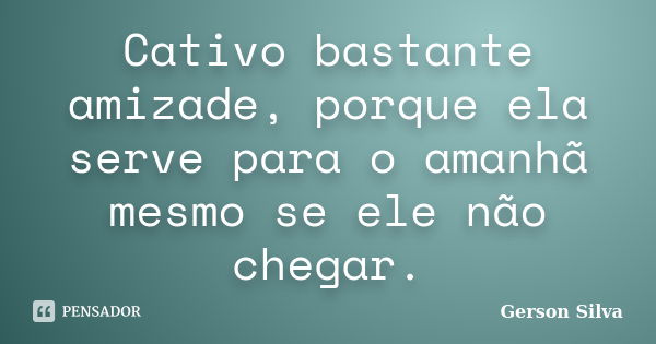 Cativo bastante amizade, porque ela serve para o amanhã mesmo se ele não chegar.... Frase de Gerson Silva.