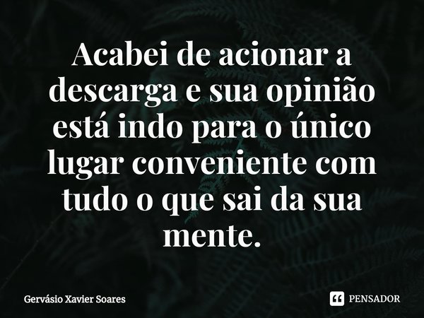 ⁠Acabei de acionar a descarga e sua opinião está indo para o único lugar conveniente com tudo o que sai da sua mente.... Frase de Gervásio Xavier Soares.