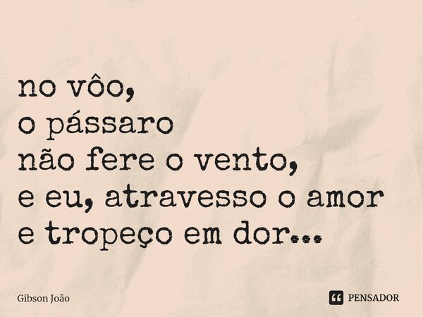 ⁠
no vôo,
o pássaro
não fere o vento,
e eu, atravesso o amor
e tropeço em dor...... Frase de Gibson João.