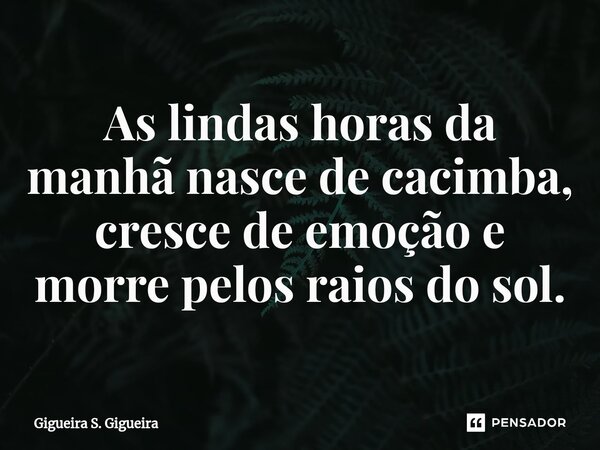 ⁠As lindas horas da manhã nasce de cacimba, cresce de emoção e morre pelos raios do sol.... Frase de Gigueira S. Gigueira.
