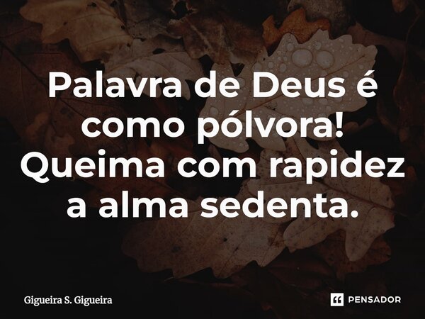 ⁠Palavra de Deus é como pólvora! Queima com rapidez a alma sedenta.... Frase de Gigueira S. Gigueira.