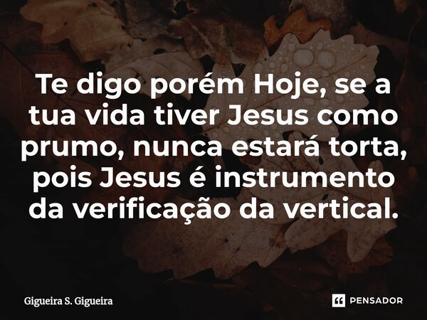 ⁠Te digo porém Hoje, se a tua vida tiver Jesus como prumo, nunca estará torta, pois Jesus é instrumento da verificação da vertical.... Frase de Gigueira S. Gigueira.