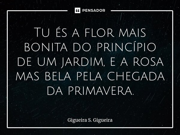 ⁠Tu és a flor mais bonita do princípio de um jardim, e a rosa mas bela pela chegada da primavera.... Frase de Gigueira S. Gigueira.