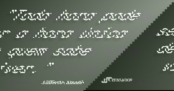 "Toda hora pode ser a hora única de quem sabe viver."... Frase de Gilberto Amado.