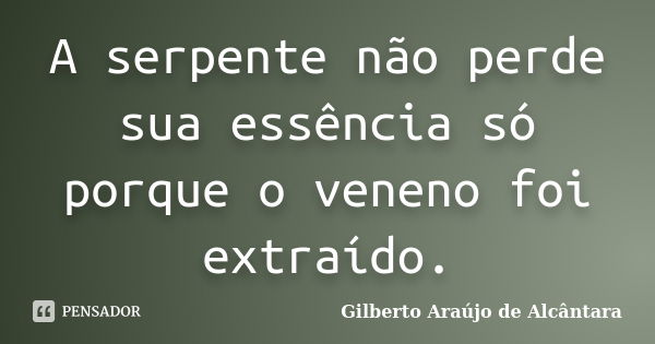 A serpente não perde sua essência só porque o veneno foi extraído.... Frase de Gilberto Araújo de Alcântara.